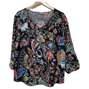 Hester & Orchard Linen Blend Top Paisley Womens XL
